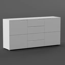 Detailed 3D model of a minimalistic white sideboard for virtual hall interior rendering in Blender.