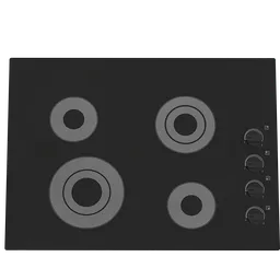 Realistic 3D model of an electric cooktop, high-detail Blender 3D render, cycles format with knobs, centimeters scale.