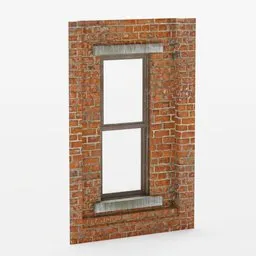 Modular 3D brick wall segment with centered window, ready for detailed vertex painting and scene integration in Blender 3D.