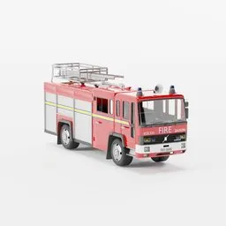 Detailed Blender 3D low poly fire truck, optimized and game-ready, with accurate textures and design.