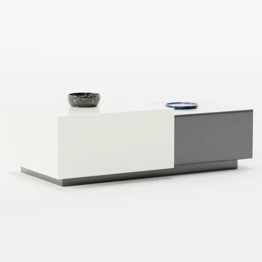 Modern 3D-rendered coffee table with decorative items, designed for Blender rendering, isolated on a light backdrop.