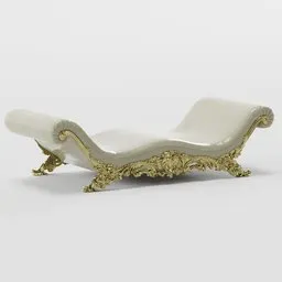 Intricate Baroque style bench 3D model featuring detailed golden accents and luxurious upholstery, compatible with Blender.