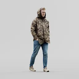 Guy in a camouflage coat walking