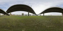 Panoramic HDR image under overpasses with dynamic sky for realistic 3D scene lighting.