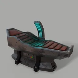 Detailed Blender 3D model of a worn futuristic medical bed with glowing elements, for sci-fi renderings.
