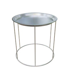 Realistic 3D model of a contemporary metal side table with circular top and frame, rendered in Blender.