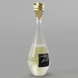 Detailed 3D-rendered perfume bottle with golden details, ideal for Blender 3D artists seeking photorealistic assets.