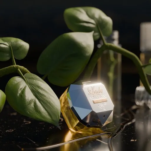 Detailed Blender 3D model of Lady Million perfume bottle with realistic textures and lighting.