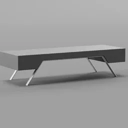 Realistic 3D model of a modern coffee table with metal legs for interior design in Blender.