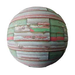 Textured 3D material for PBR, seamless wood surface with peeling paint ideal for game assets, 2K resolution.