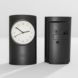 "CRV Small Clock - Modern Industrial 3D Model for Exterior Design" - This 3D model of the CRV Small Clock is inspired by post-modernism and John Brack's style, featuring a clean black design on a white surface. Its compact size makes it perfect for exterior industrial settings. Made in Blender 3D software in 2019.