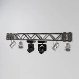 "Ceiling light 3D model featuring three detailed spotlights hanging from a metal structure, perfect for stage, party, or aerial space scenes. Rendered in Cycles for Blender 3D software."