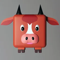 Low poly 3D model of a stylized brown cow with a cube-shaped body, designed for Blender, mobile-friendly.
