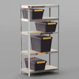 Steel shelves with boxes