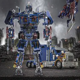 Detailed Blender 3D model of Optimus Prime transforming from truck to robot, inspired by Transformers movie.