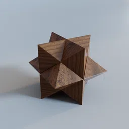 Detailed 3D wooden star puzzle model with interlocking pieces, ideal for Blender 3D projects and CGI textures.