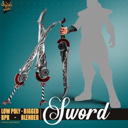 Detailed Blender 3D swords with intricate design for historic military character model, ready for animation and game topology.