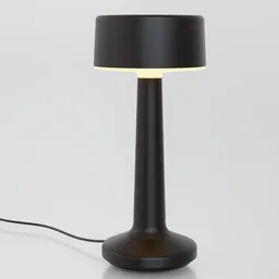 Realistic black 3D-rendered table lamp with illumination using Blender, perfect for interior design visualization.