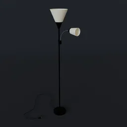 Iron dual-directional floor lamp 3D model, adjustable arms, Blender compatible.