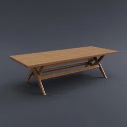 Detailed 3D model of a modern wooden table with teak texture suitable for Blender rendering.
