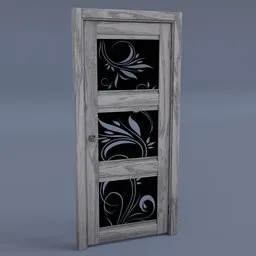 Decorative wooden 3D model door with elegant patterns, perfect for Blender 3D architectural designs.