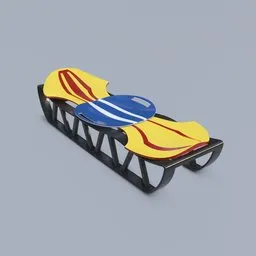 Detailed 3D render of a colorful snow sleigh, optimized for Blender 3D artists and modelers.