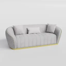 Grey curved velvet couch 3D model with cushions, ideal for Blender realistic interior rendering.