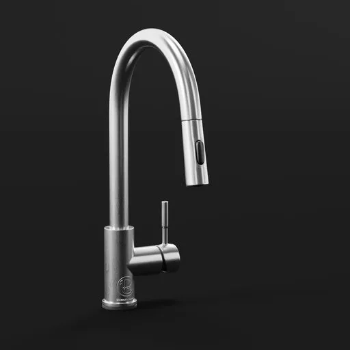 Chrome black modern kitchen faucet 3D model for Blender, versatile design with a sleek look.
