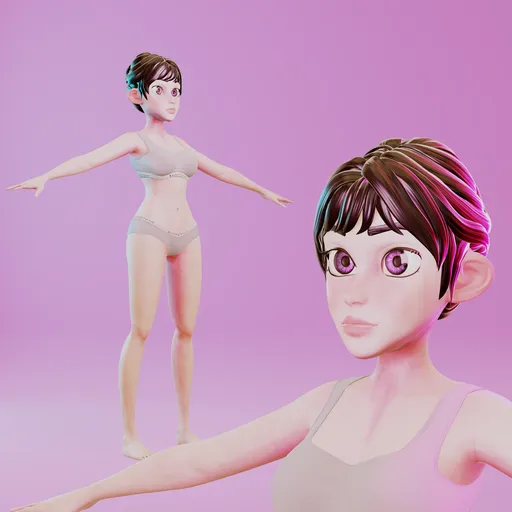 Stylized Cartoon Adult Woman – Rigged Base Mesh (Rigify)
