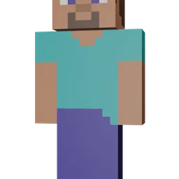 "Explore the world of Minecraft with this high-quality 3D model of Steve, the main character, created using Blender 3D. Featuring HD textures, Steve wears a blue shirt and purple pants, and sports a goatee. This full-body image is perfect for professional online branding and showcases Steve alongside classic Minecraft elements, including the infamous Creeper."