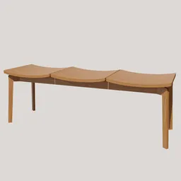 Detailed 3D model of a curved wooden bench, designed for Blender rendering, suitable for garden scenes.