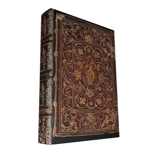 Detailed 3D model of an ornate old book with textured cover, compatible with Blender EEVEE and Cycles.