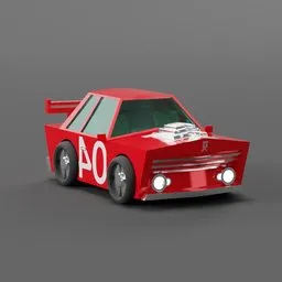 Red anime-style low poly racing car 3D model with rigging, Blender compatible, game-ready asset.