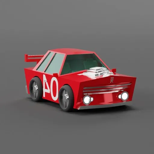 Red anime-style low poly racing car 3D model with rigging, Blender compatible, game-ready asset.