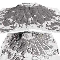 Detailed 3D snowy volcano model with textured surface, ideal for rendering in Blender.