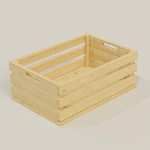 Realistic 3D wooden crate model optimized for Blender, suitable for industrial and storage renderings.