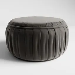 "Swedish-style round pouf with cushion on top, rendered in V-Ray and Unity. Grey cloth, soft pads, and pot adorn this award-winning 3D model created in Blender 3D."