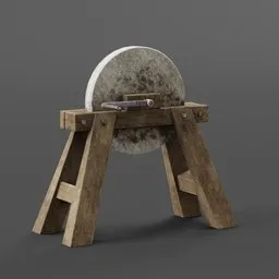 Realistic 3D model of a medieval grinding wheel for blacksmith scene rendering, compatible with Blender.