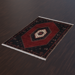 "Persian carpet (kelardasht) 3D model created in Blender 3D software, featuring a detailed red and black design with accurate features. Ideal for use in RPG item renders and inspired by Christoffer Wilhelm Eckersberg and Wilhelm Leibl."