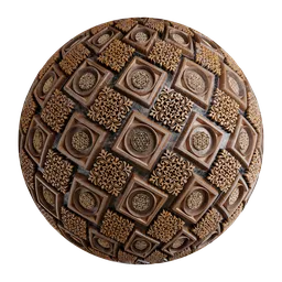 High-quality 4K PBR wood material for Blender 3D with intricate decorative patterns suitable for high fidelity rendering.