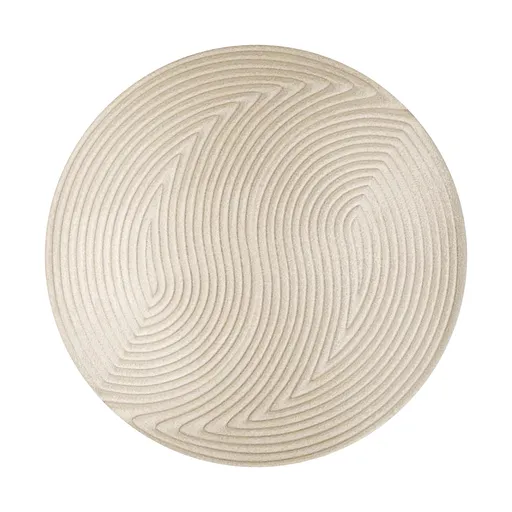 Beige linen textured 3D carpet model for Blender, featuring a modern circular design and intricate pattern details.