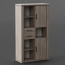 Detailed Blender 3D model of a wooden cabinet with adjustable drawers, ideal for interior design renderings.