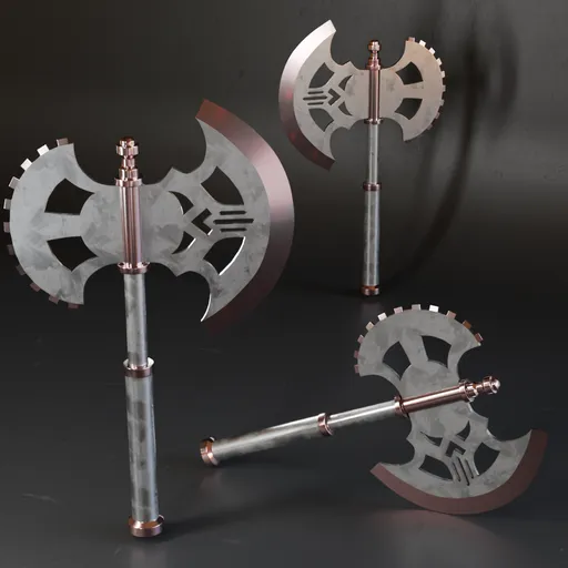 Detailed 3D model of an axe with high-quality textures for war game design, compatible with Blender for customization.