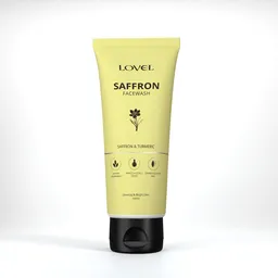Realistic Blender 3D model of premium saffron face wash tube for product mockup display.