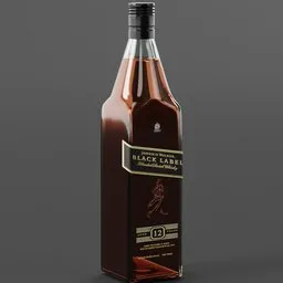 Highly detailed 3D representation of a whiskey bottle created in Blender, suitable for realistic renderings.