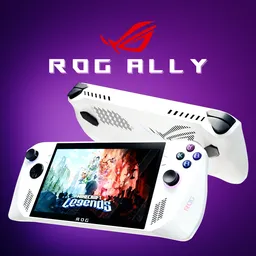 Detailed 3D model of white Asus ROG Ally gaming console, high-quality Blender render for gaming and tech enthusiasts.