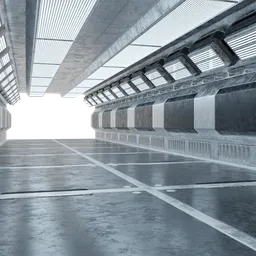 Detailed futuristic corridor model with metallic textures for Blender 3D artist use.