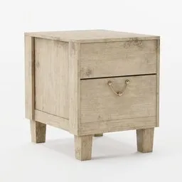 Vintage-style 3D model nightstand with drawer and metal handle, realistic wooden texture, suitable for Blender renderings.