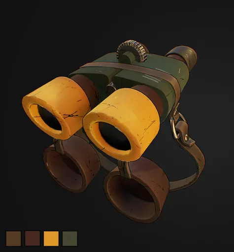 High-quality 3D rendered binoculars, detailed texturing, crafted in Blender for game asset design.