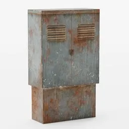 Rustic 3D electric box model for Blender, ideal for post-apocalyptic urban scene detailing.
